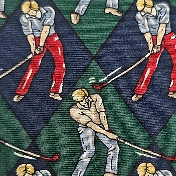 Basic Elements Novelty Silk Tie Mens Golf Blue Green USA 61.3" - Picture 6 of 6